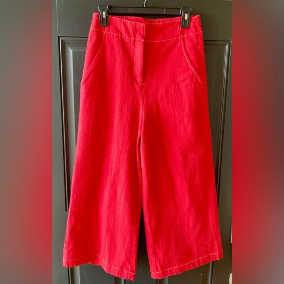 ASTR The Label Nixon Cropped Wide Leg Scarlet Red Denim Pant Womans SZ Med - Picture 14 of 16